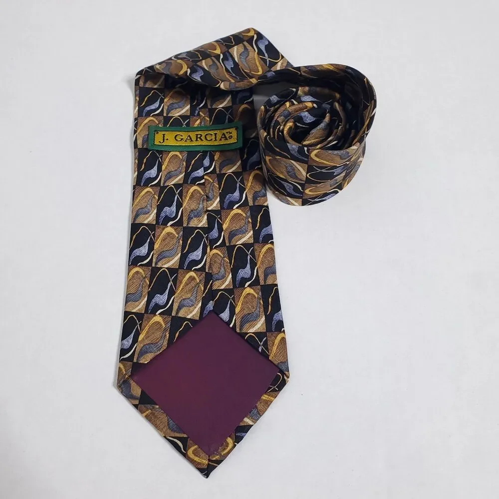 Jerry Garcia Tie Silk Brown Black Gray Abstract 3.5